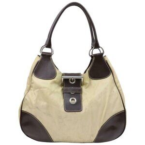 Prada Xl Hobo Style Shoulder Purse Champagne Nylon And Brown Leather With Chrome